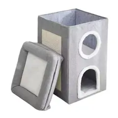 GENERICO - Cubo Cama Rascador Gris Para Gatos Con Cuevas Colchoneta