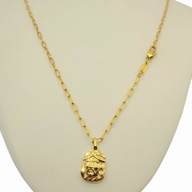 GENERICO - Cadena ORO 18K Laminado Tejido Clip con Rostro de Cristo