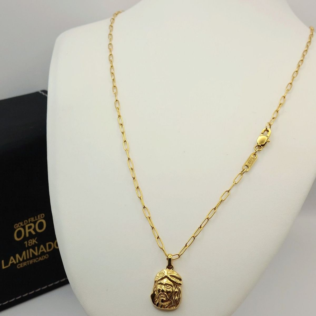 GENERICO - Cadena ORO 18K Laminado Tejido Clip con Rostro de Cristo