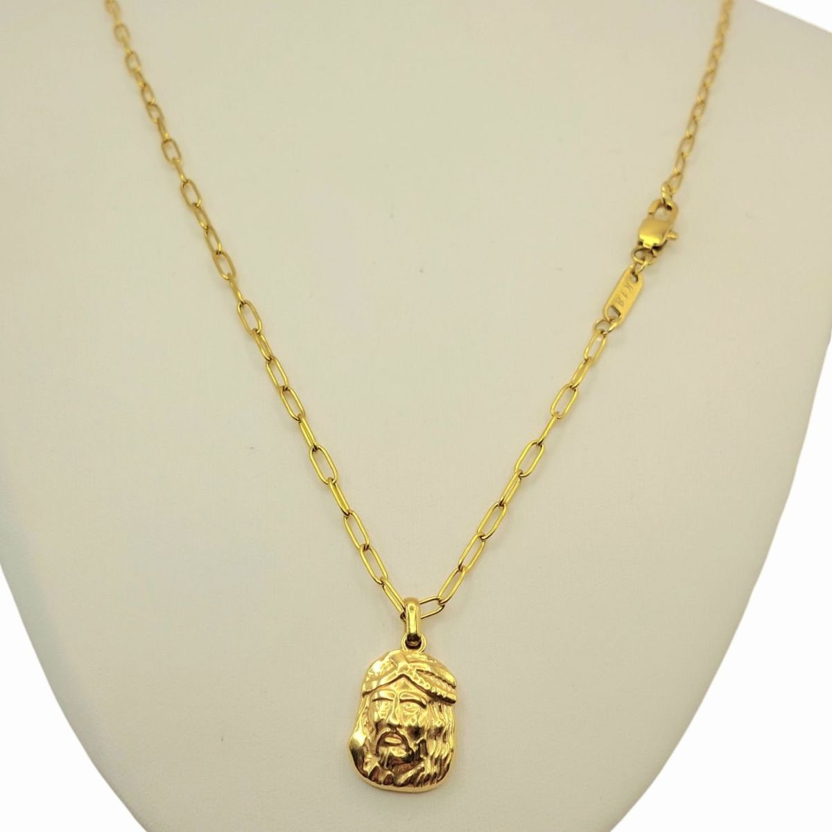 GENERICO - Cadena ORO 18K Laminado Tejido Clip con Rostro de Cristo