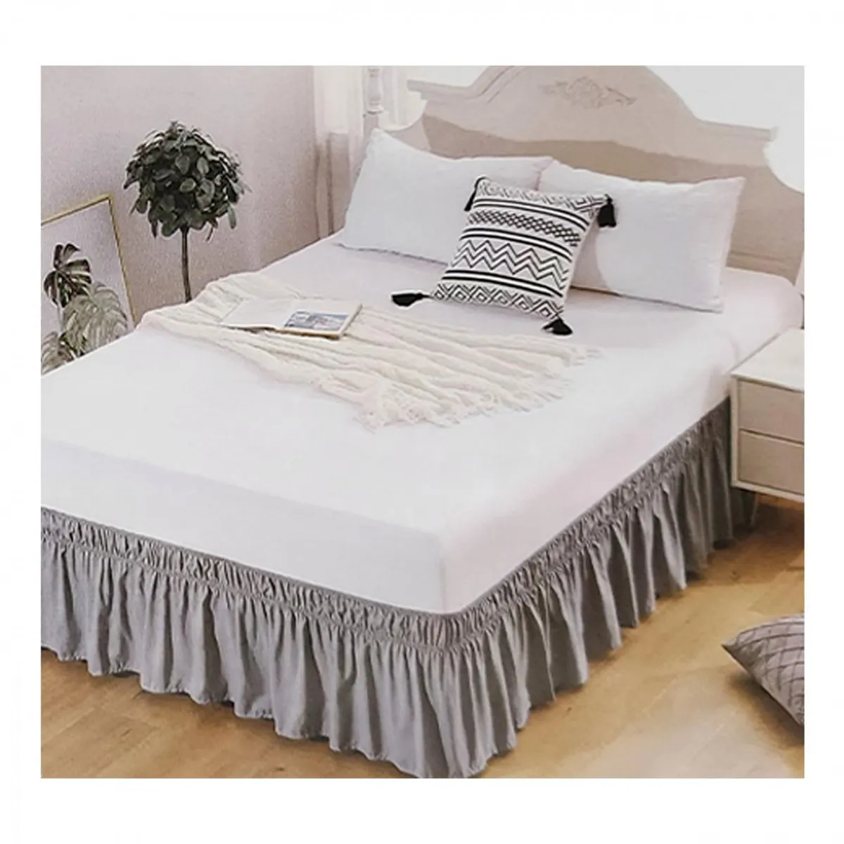 GENERICO - Faldon Para Cama 2.5 Plazas - Gris - King