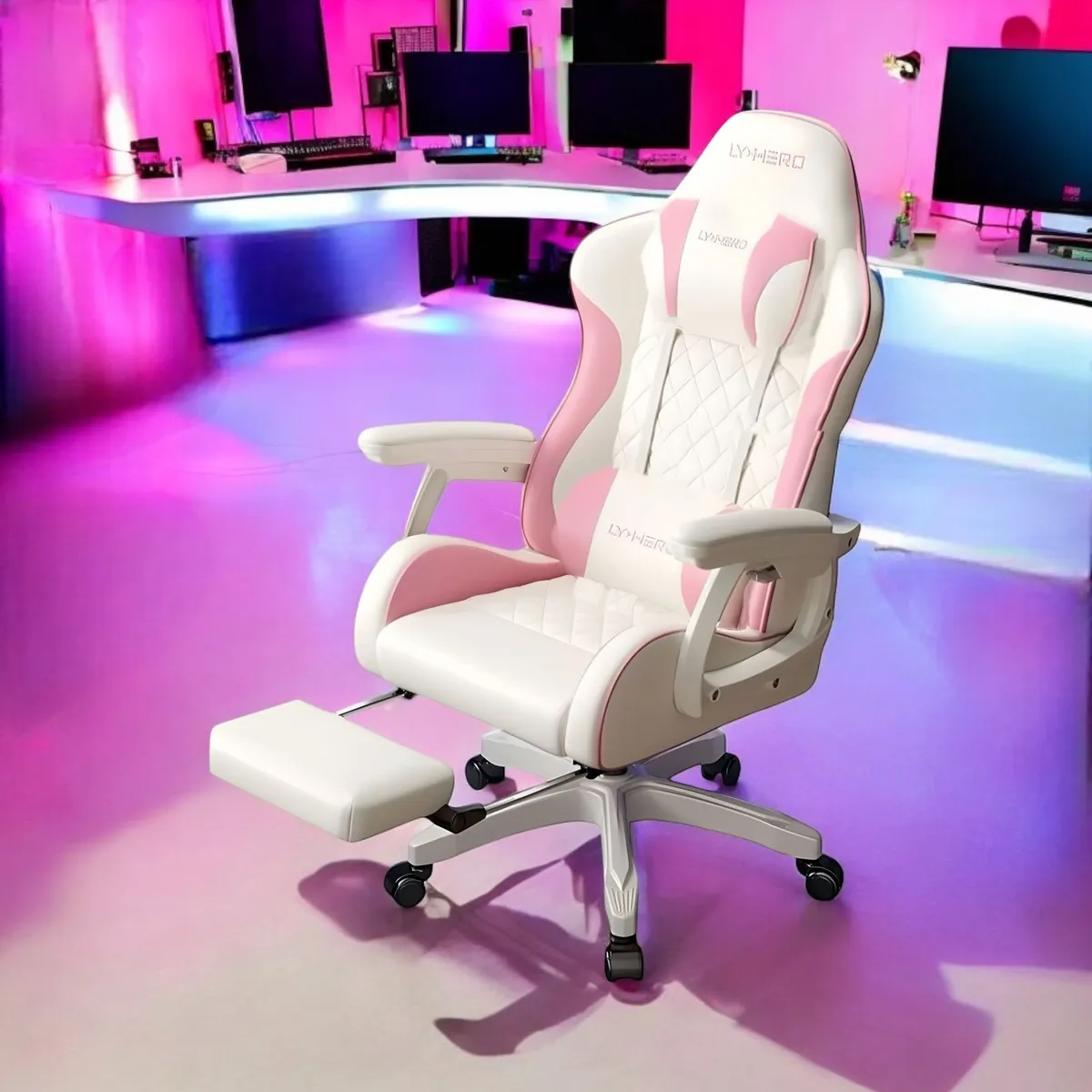 LUBABYCAS - Silla Gamer Ergonómica Reclinable Reposapies Rosada