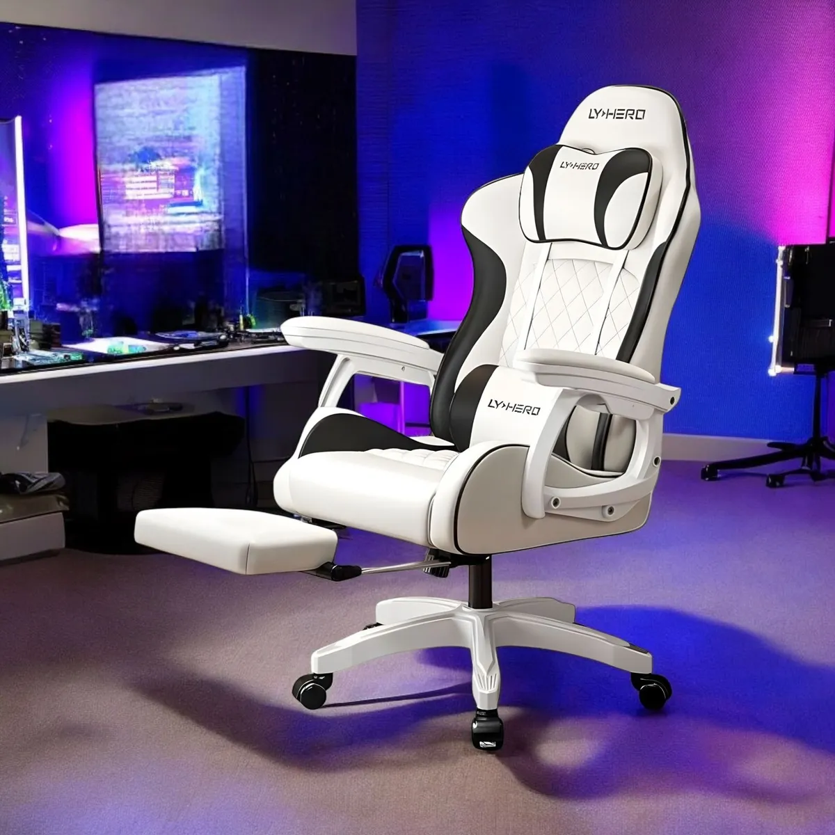 LUBABYCAS - Silla Gamer Ergonómica Reclinable Reposapies Blanca
