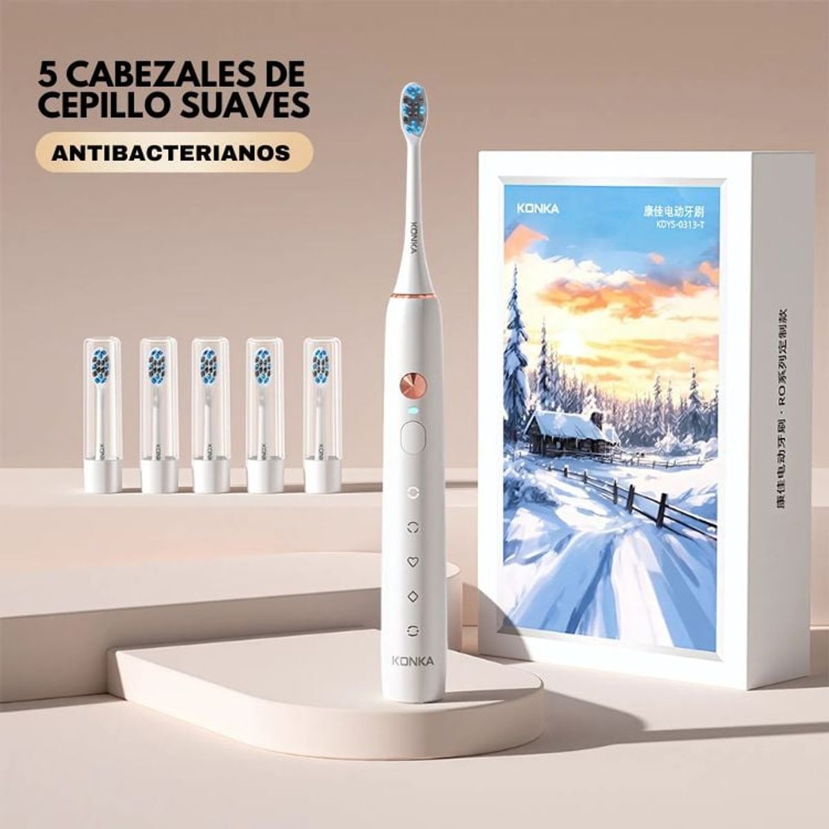 CRUSEC - Cepillo de Dientes Eléctrico con 5 Cabezas de Repuesto - Blanco