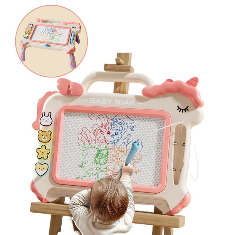 GENERICO - 2 En1 Pizarra Magnética Retráctil Infantil Unicornio Rosa