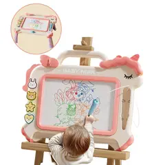 GENERICO - 2 En1 Pizarra Magnética Retráctil Infantil Unicornio Rosa