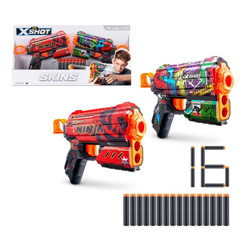 X-SHOT - PACK 2 LANZA DARDOS FLUX SKINS CON 16 DARDOS X-SHOT