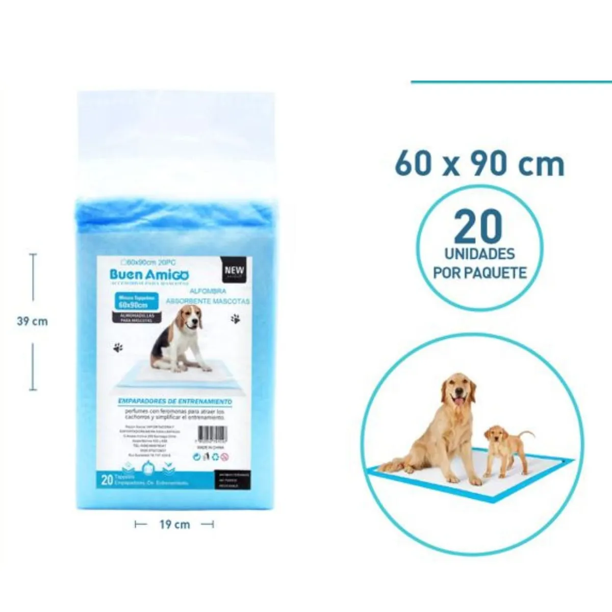 GENERICO - Sabanillas De Entrenamiento Perros 20 Unidades 60x90 Azules