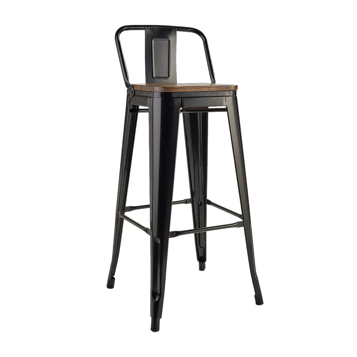 GENERICO - Tolix Silla de Bar Taburete 75cm Base de Madera Negro