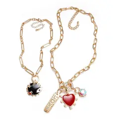 VANE COLLECTION - Collar mujer doble cadena y cristal baño de oro y colgante esmaltado