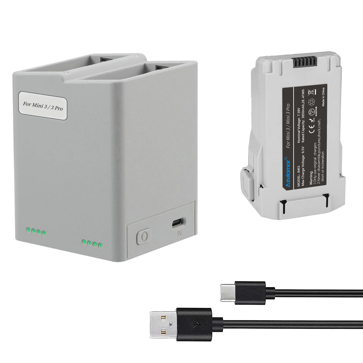 AZULAMAR - Juego De Cargador Y Batería Para Dji Mini 4 / Mini 4 Pro / Mini 3 / Mini 3 Pro