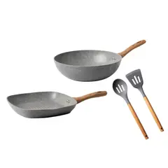 GENERICO - Bateria De Cocina 4 Piezas Antiadherente Ceramica Marmolada