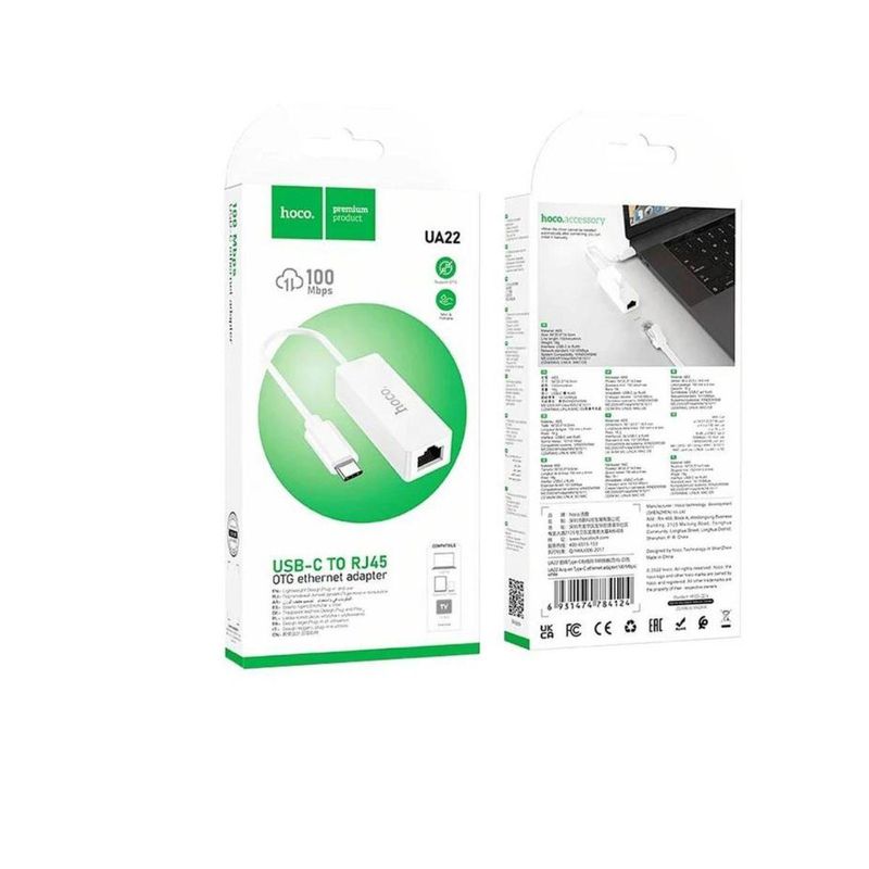 HOCO - CABLE ETHERNET A USB C BLANCO 100 Mgbs
