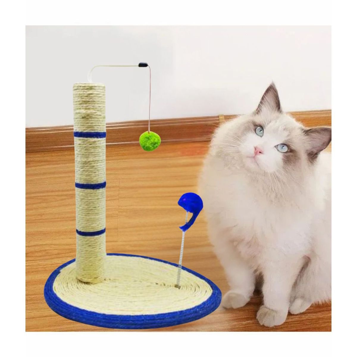 GENERICO - Rascador Para Gatos Base De Yute Juguete Colgante Y Resorte