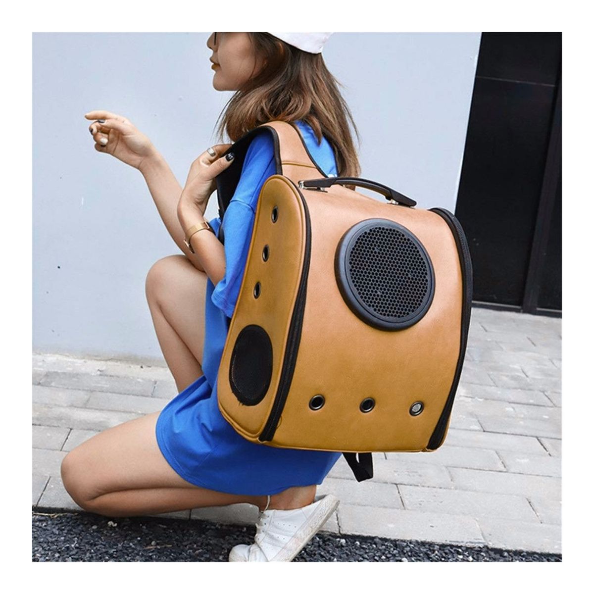 GENERICO - Bolso De Transporte Ventilado Para Mascotas Con Ventana Cafe