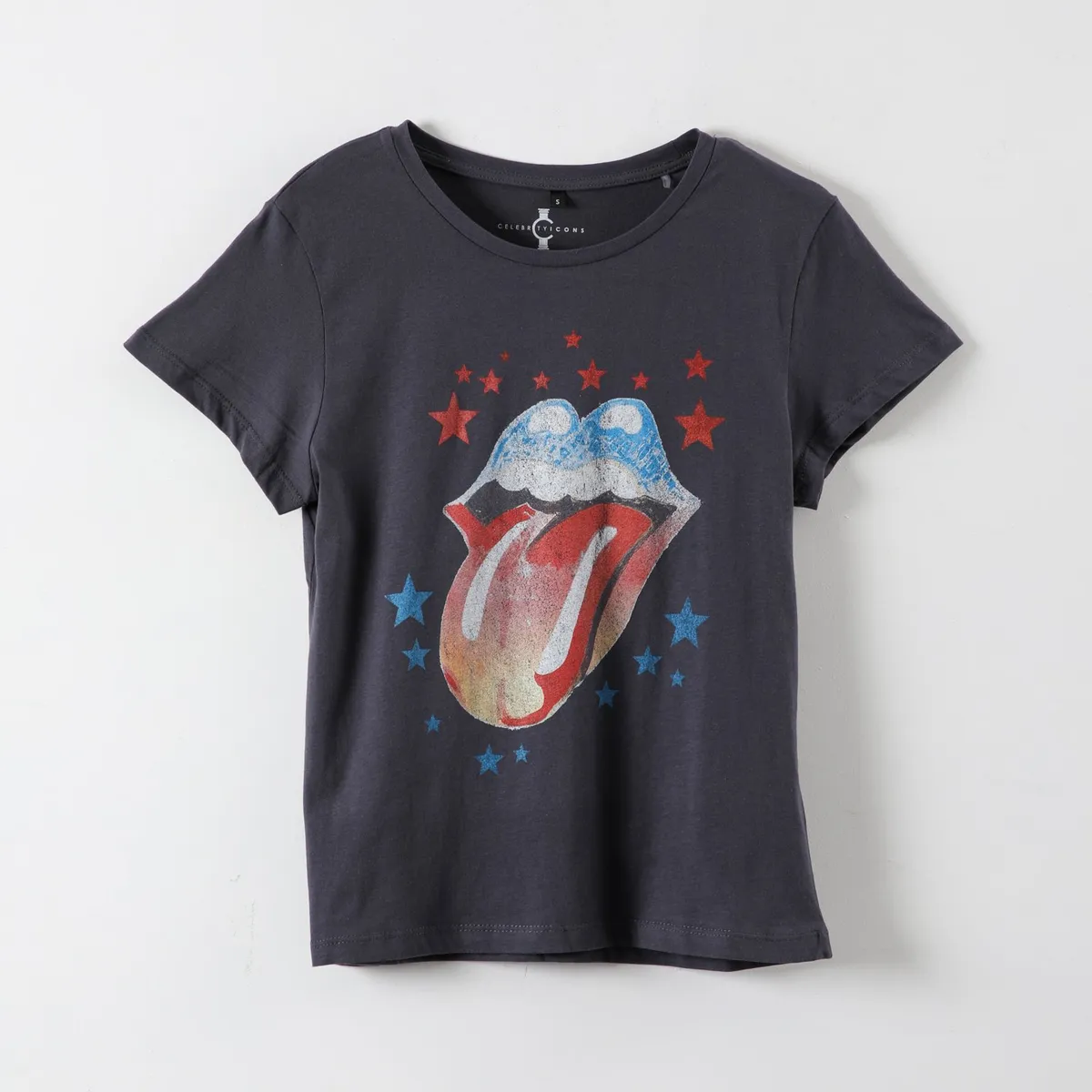 ROLLING STONES - Polera Manga Corta Mujer Lengua Negro The Rolling Stones