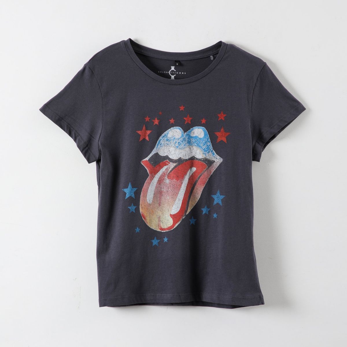 ROLLING STONES - Polera Manga Corta Mujer Lengua Negro The Rolling Stones