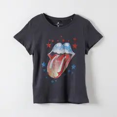 ROLLING STONES - Polera Manga Corta Mujer Lengua Negro The