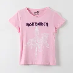 IRON MAIDEN - Polera Manga Corta Mujer Logo Rosado