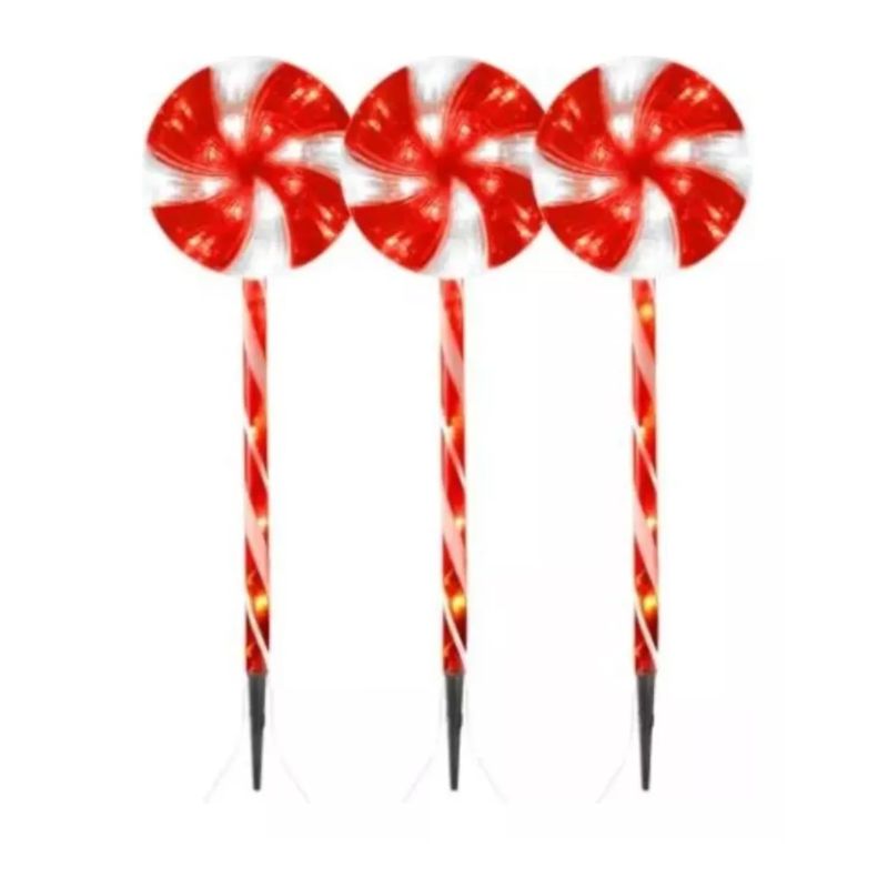 GENERICO - 5 Estaca Solar Tipo Caramelo Decoración Navidad Luces