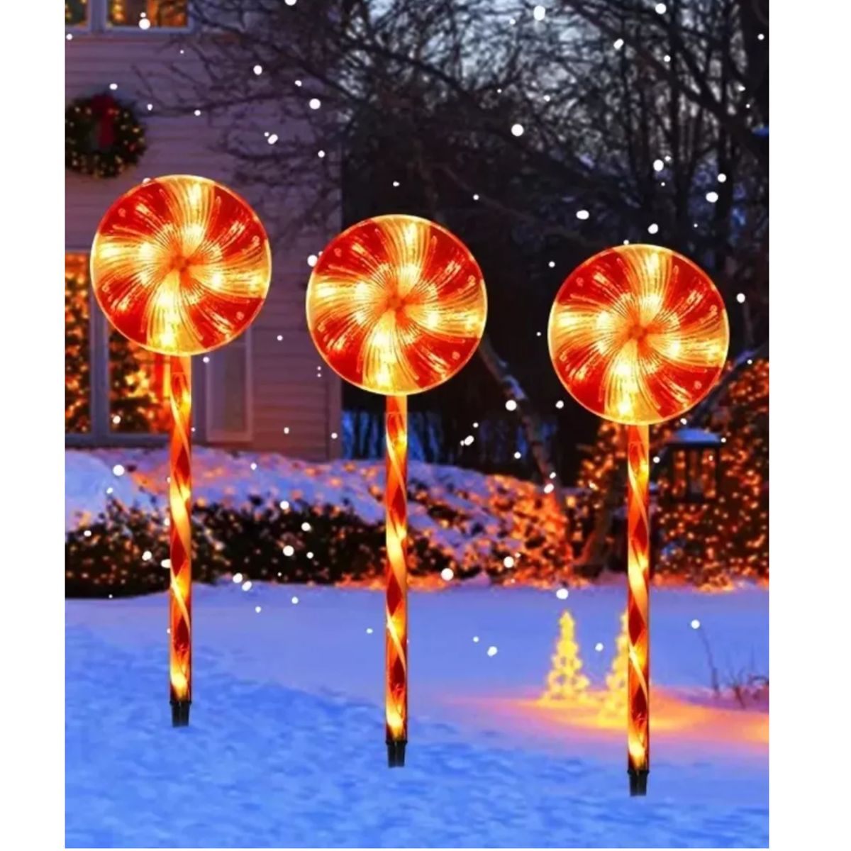 GENERICO - 5 Estaca Solar Tipo Caramelo Decoración Navidad Luces