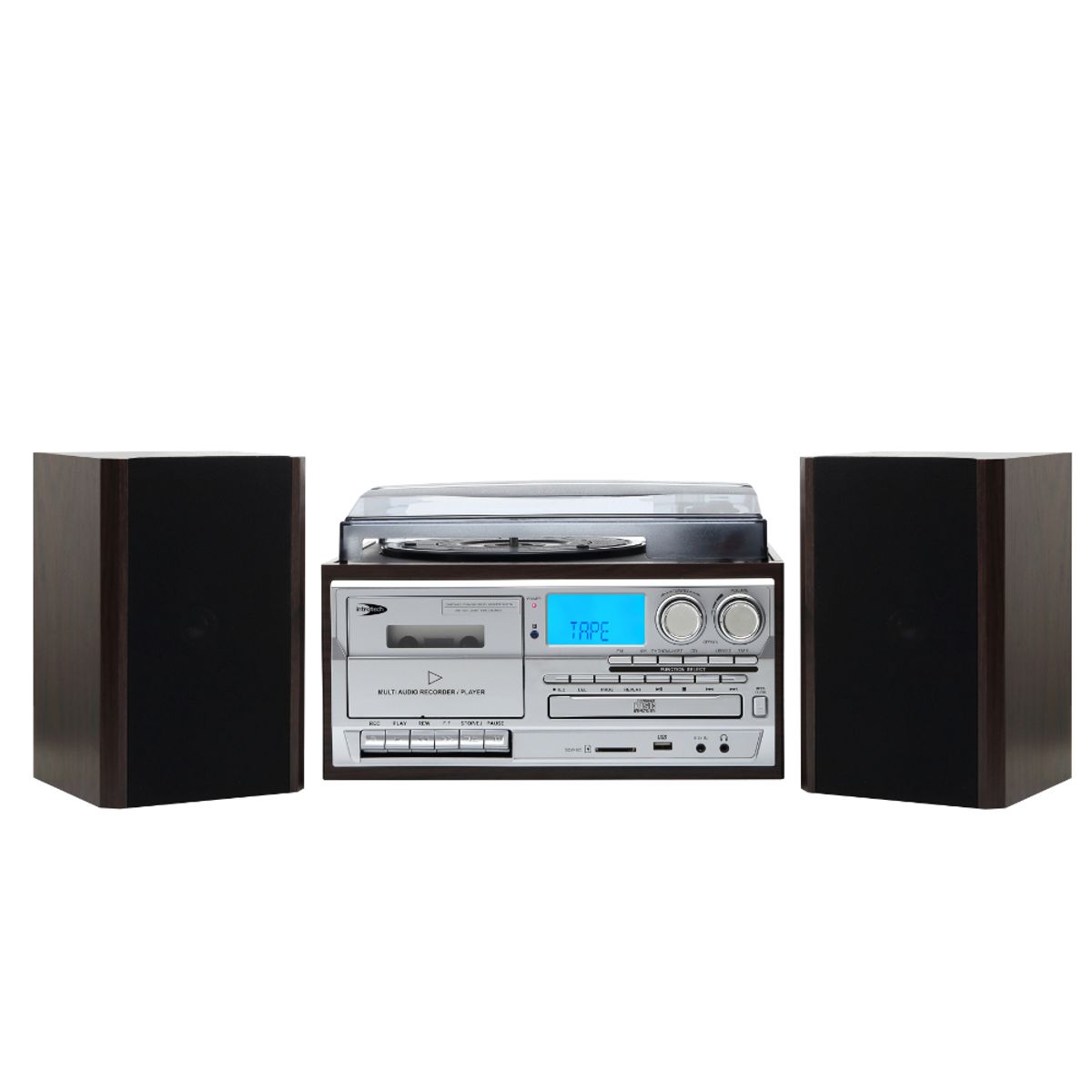 INTROTECH - Tornamesa Bluetooth Con Cd Y Cassette + Parlantes Externos