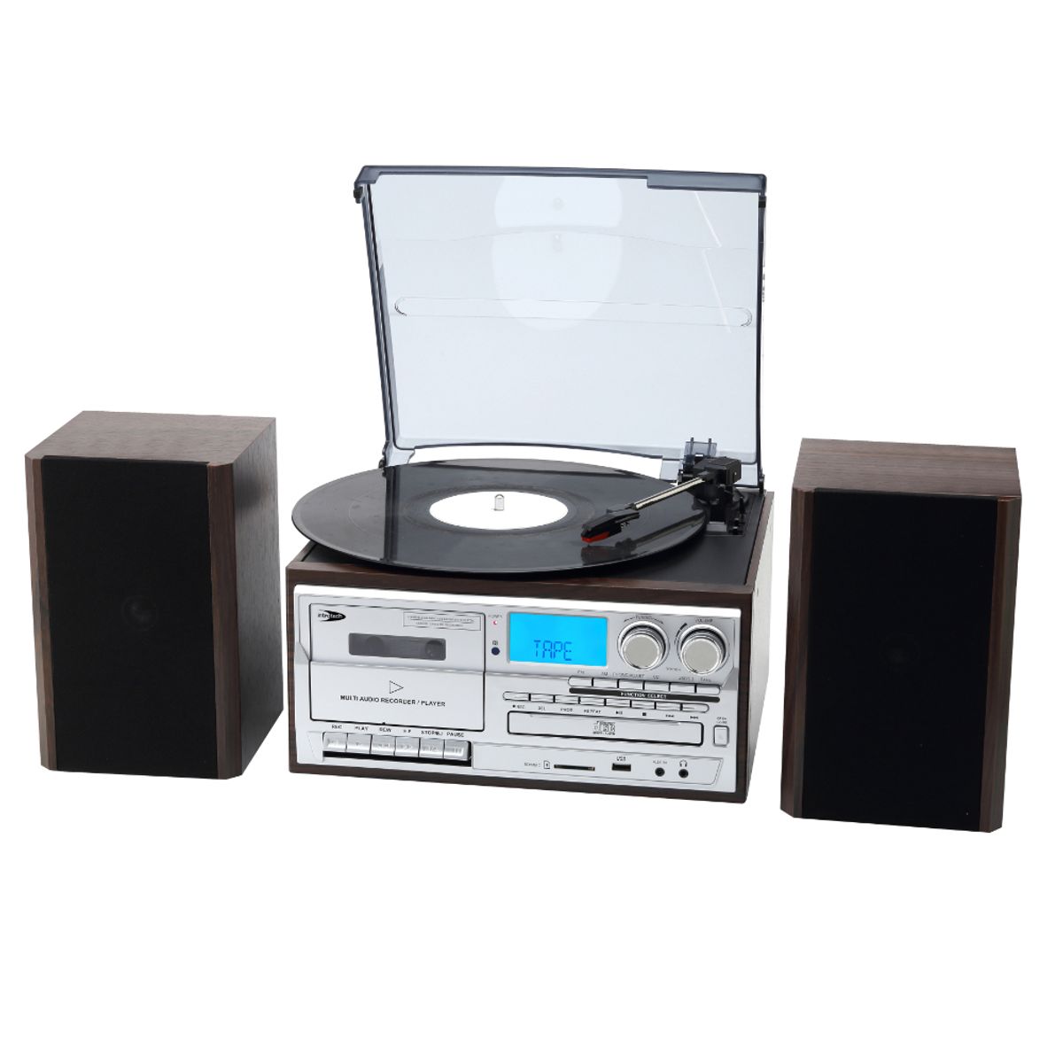 INTROTECH - Tornamesa Bluetooth Con Cd Y Cassette + Parlantes Externos