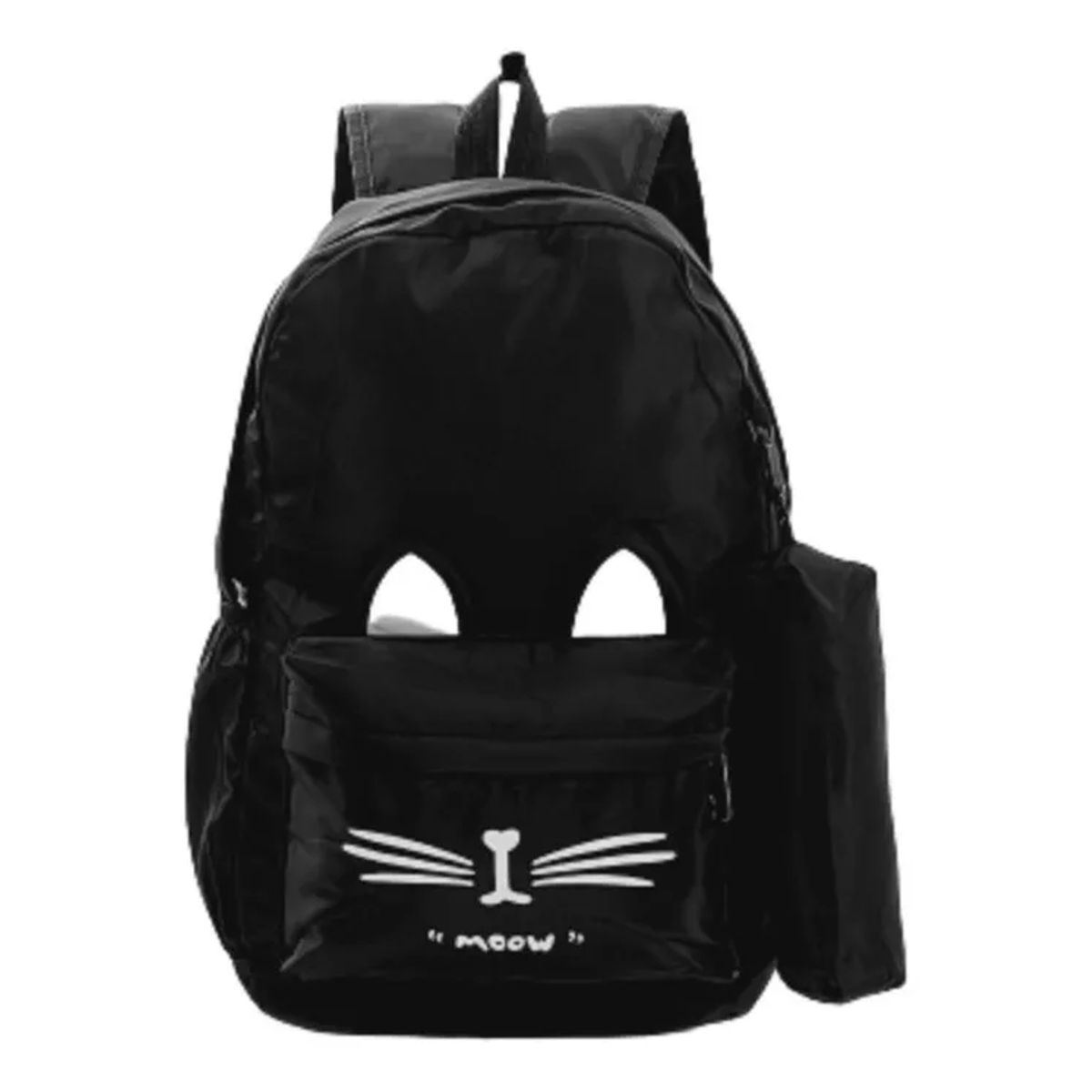 CARIBEE - Bolso Mochila grande negra para mujer diseño de gatitos