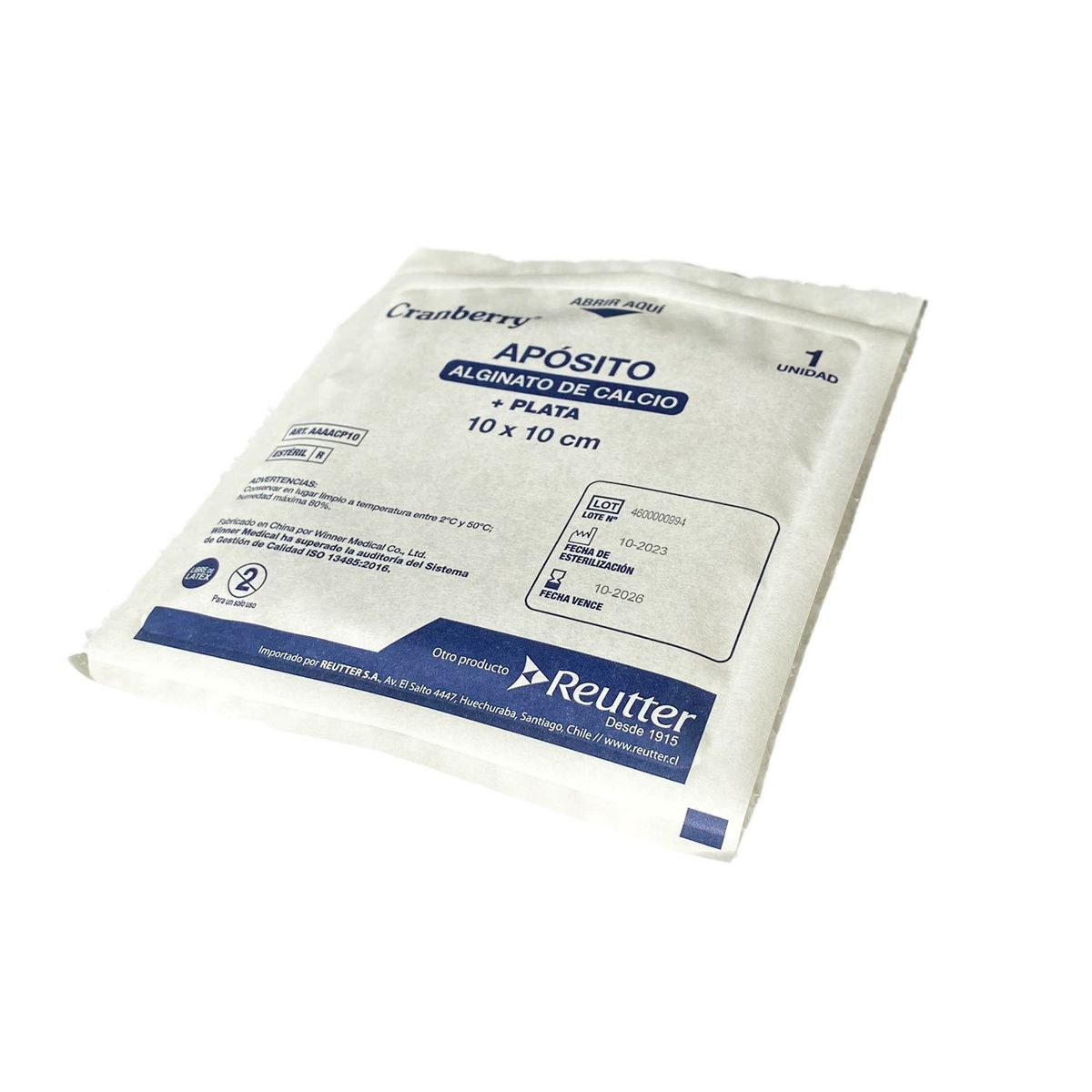 CRANBERRY - Apósito alginato de calcio + plata 10X10 Cms 10 unidades