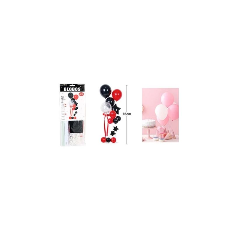 GENERICO - Set De Globos Con Base Negro y Rojo 20pcs