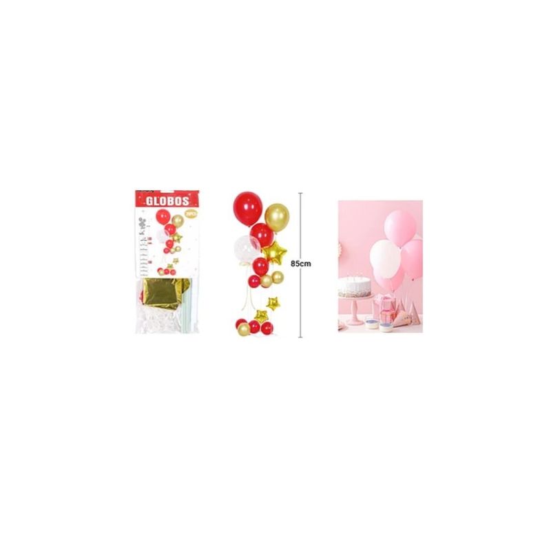 GENERICO - Set De Globos Con Base Dorado y Rojo 20pcs