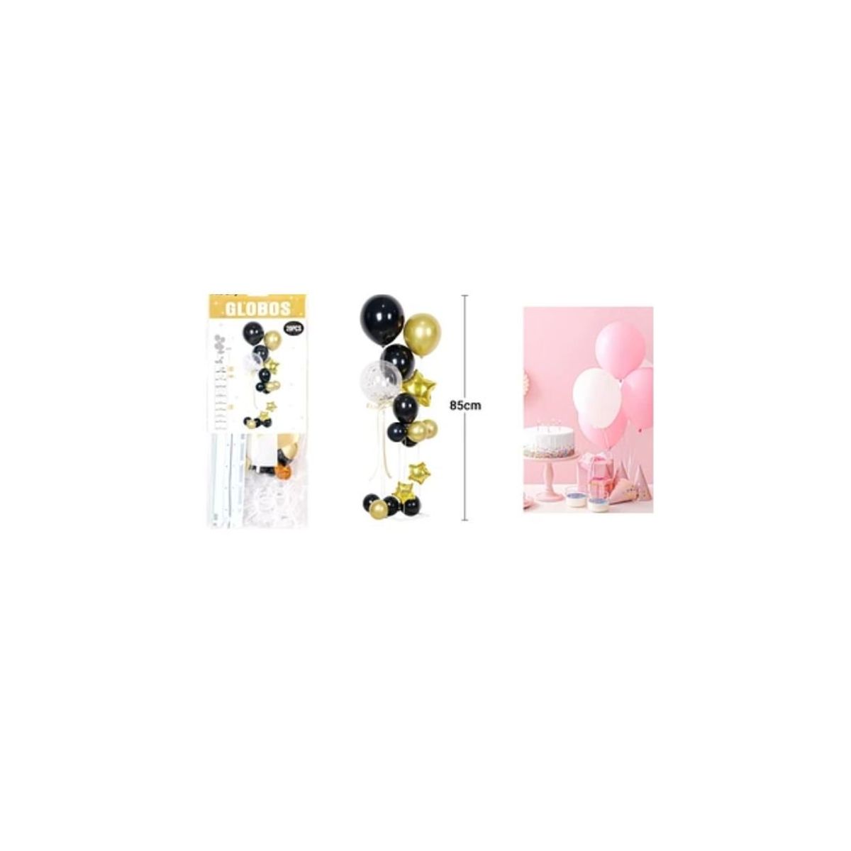 GENERICO - Set De Globos Con Base Dorado y Negro 20pcs