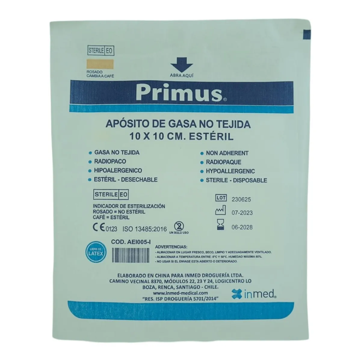 PRIMUS GAMING - APOSITO DE GASA NO TEJIDA 10X10CM ESTERIL 10 UNIDADES