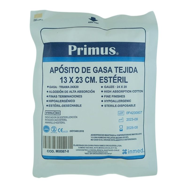 PRIMUS - APOSITO DE GASA TEJIDA 13X23CM ESTERIL 50 UNIDADES