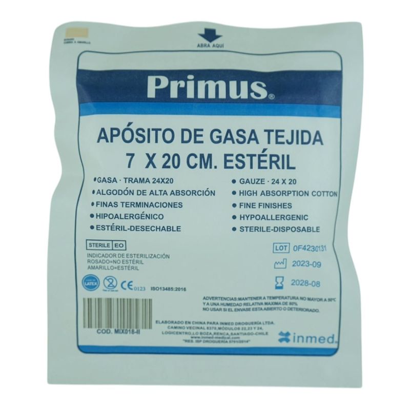 PRIMUS - APOSITO DE GASA TEJIDA 7X20CM ESTERIL 10 UNIDADES