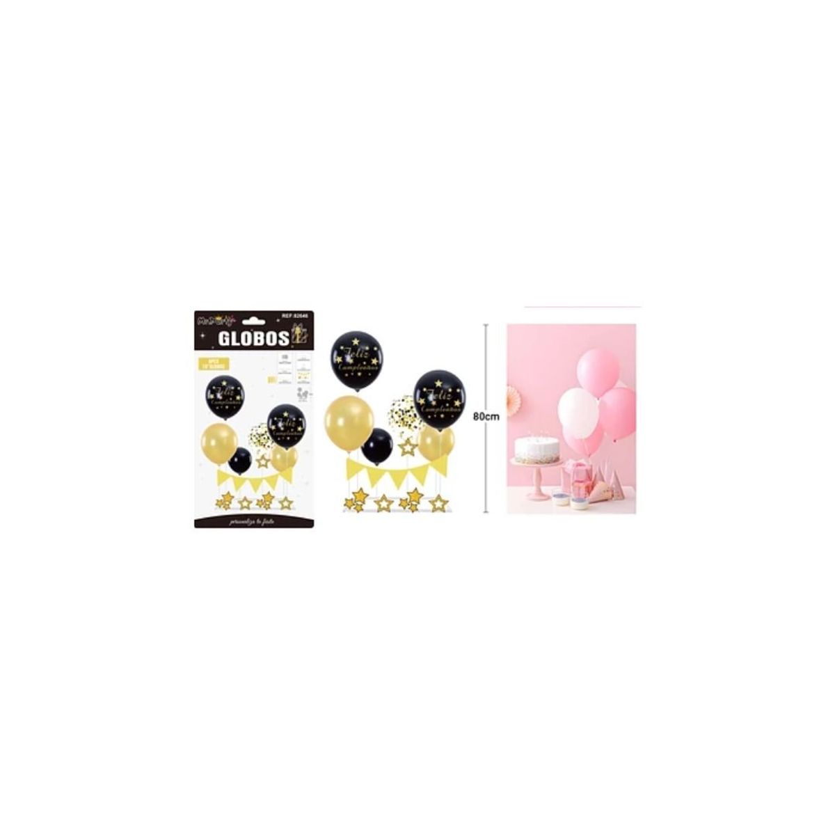 GENERICO - Set De Globos Con Base Negro y Dorado 6pcs