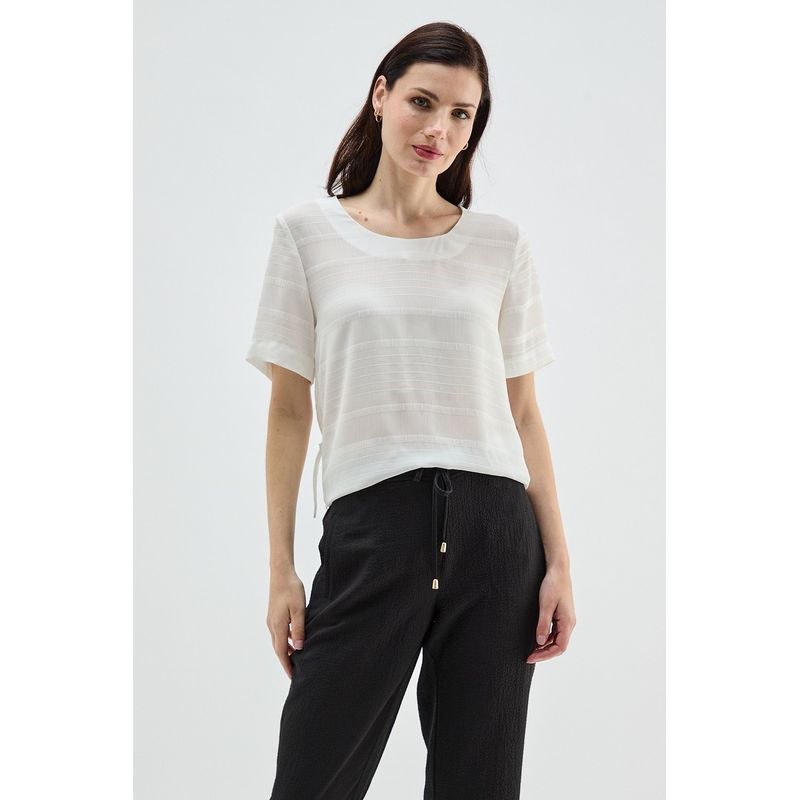 MA GRIFFE - Blusa Manga Corta Crudo Mujer Magriffe
