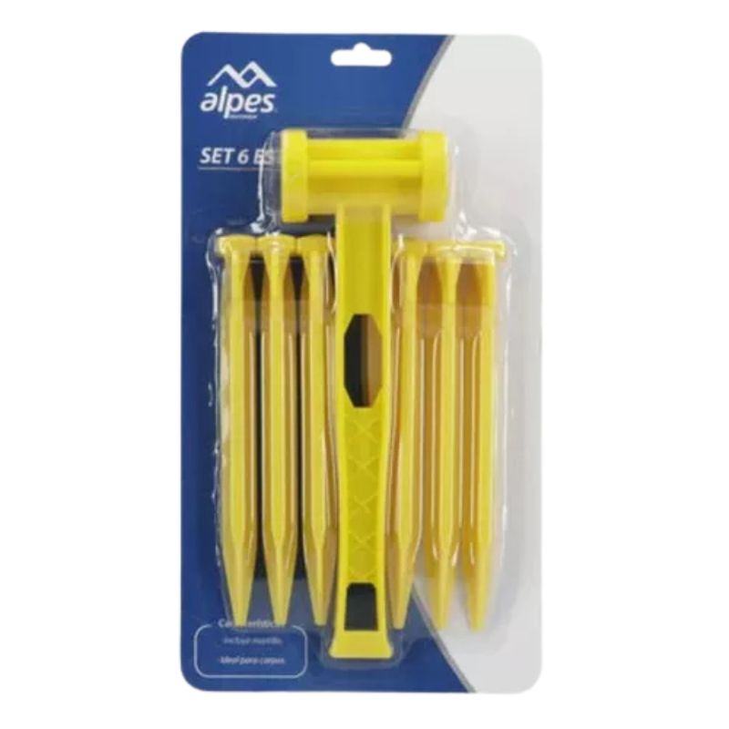 ALPES - Kit De Estacas De Plástico 6 Piezas Con Martillo Incluido