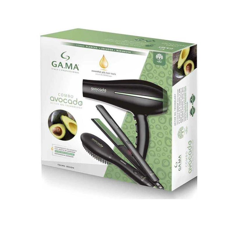 GAMA - Combo Triple Gama Avocado Secador Bora + Alisador + Cepillo GAMA