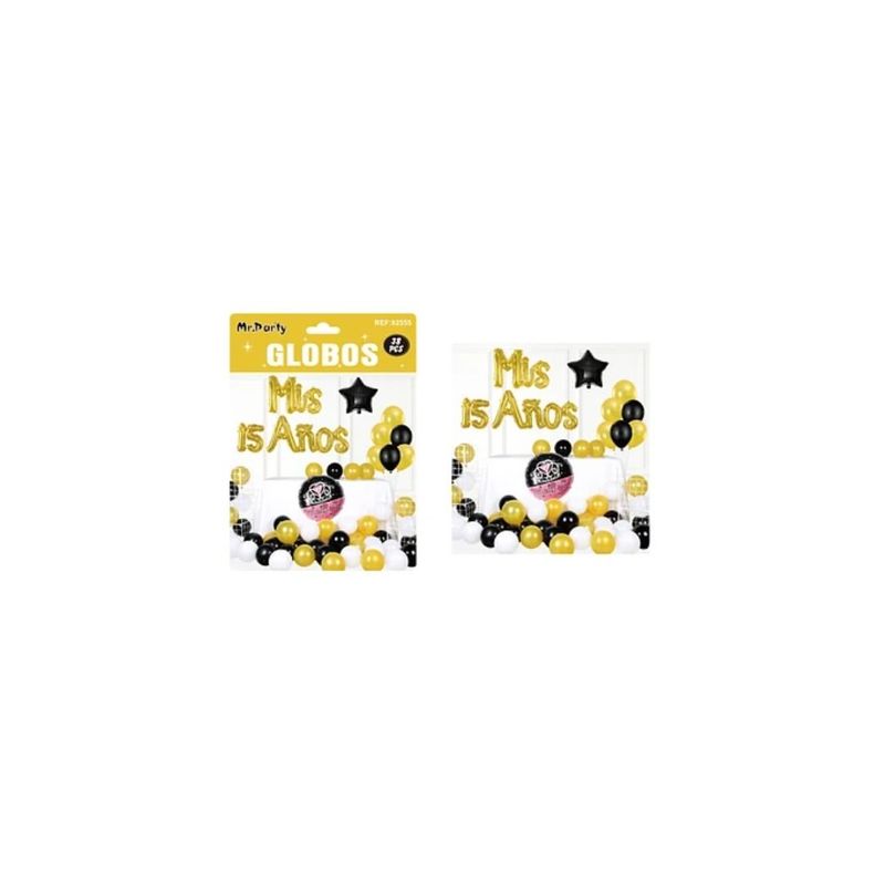 GENERICO - Set De Globos Látex Mis 15 Años Dorado y Negro 38pcs
