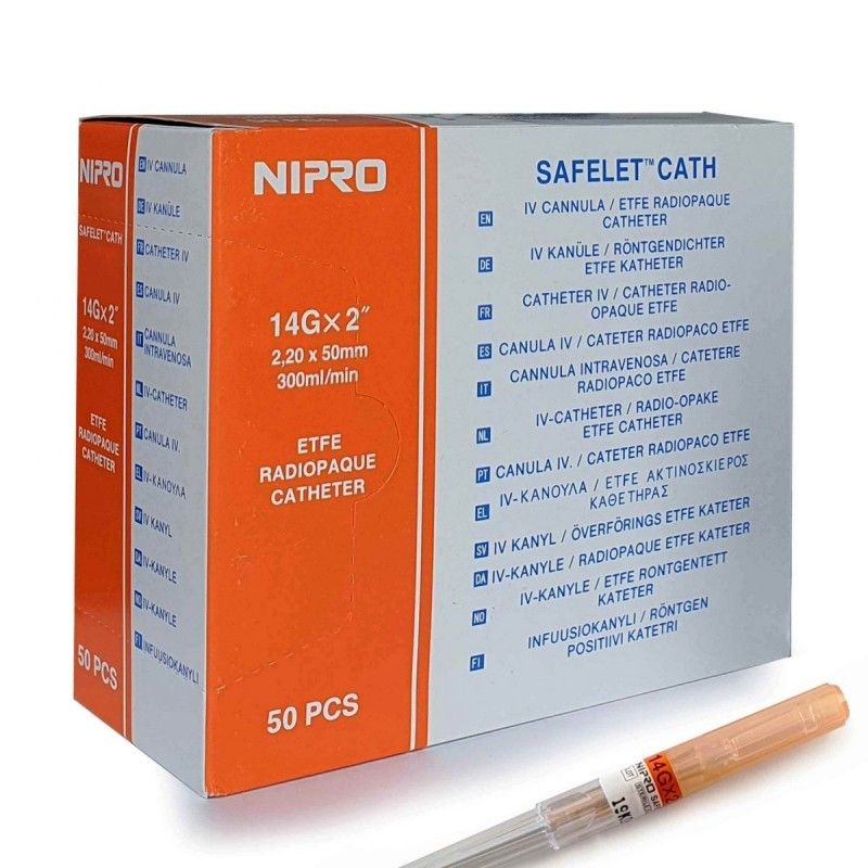 NIPRO - Cateter Intravenoso 14 x 2" (50 mm), Caja x 50 Unidades