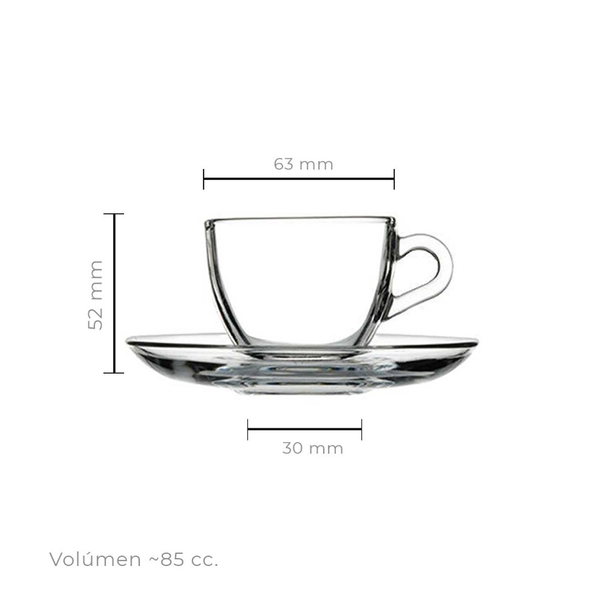 PASABAHCE - SET 6 TAZA CAFE VIDRIO LISA 85 CC LINEA BASICA