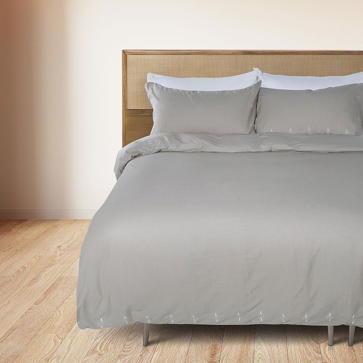 ROSEN - Funda Plumón Lino-Algodón Bordado Osburg Gris King