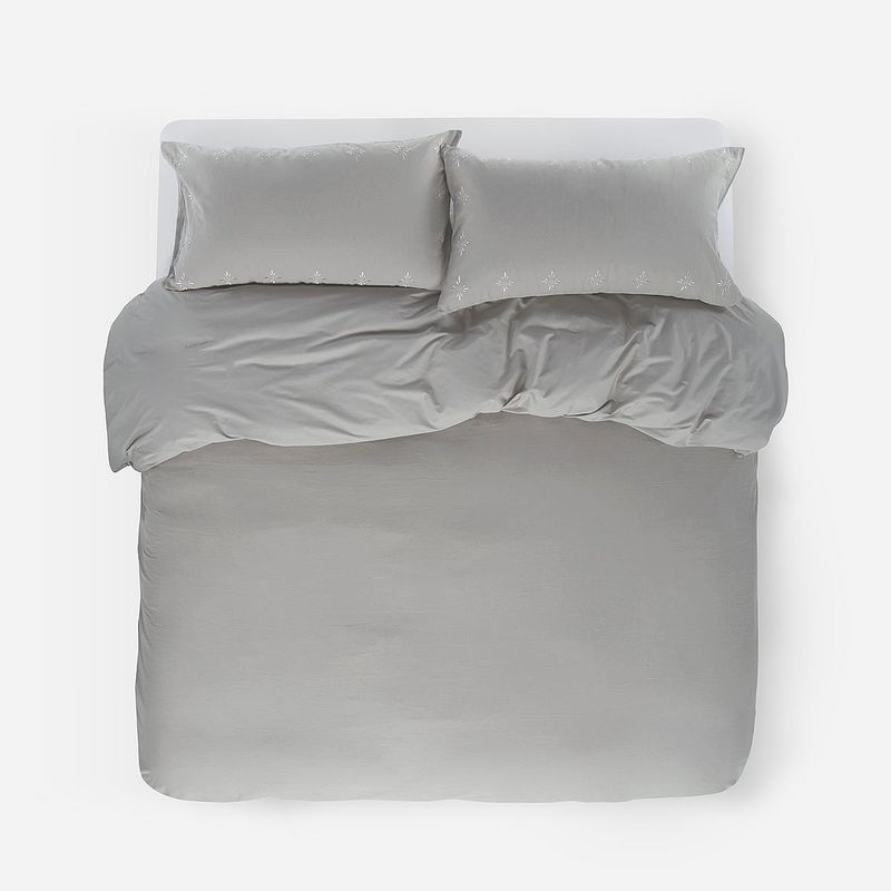 ROSEN - Funda Plumón Lino-Algodón Bordado Osburg Gris Súper King
