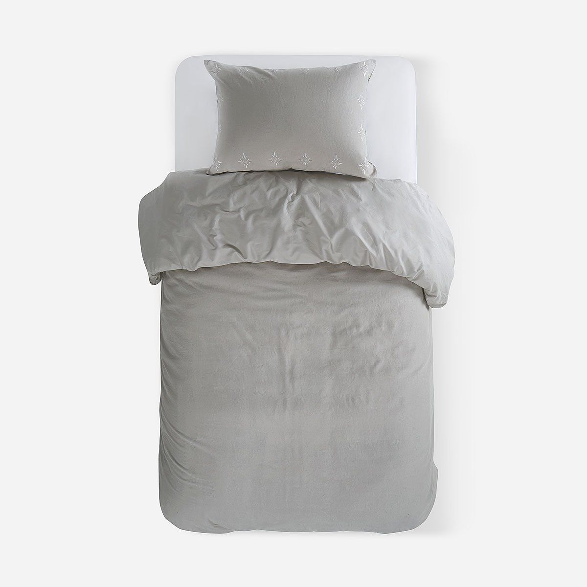 ROSEN - Funda Plumón Lino-Algodón Bordado Osburg Gris 1,5 Plazas