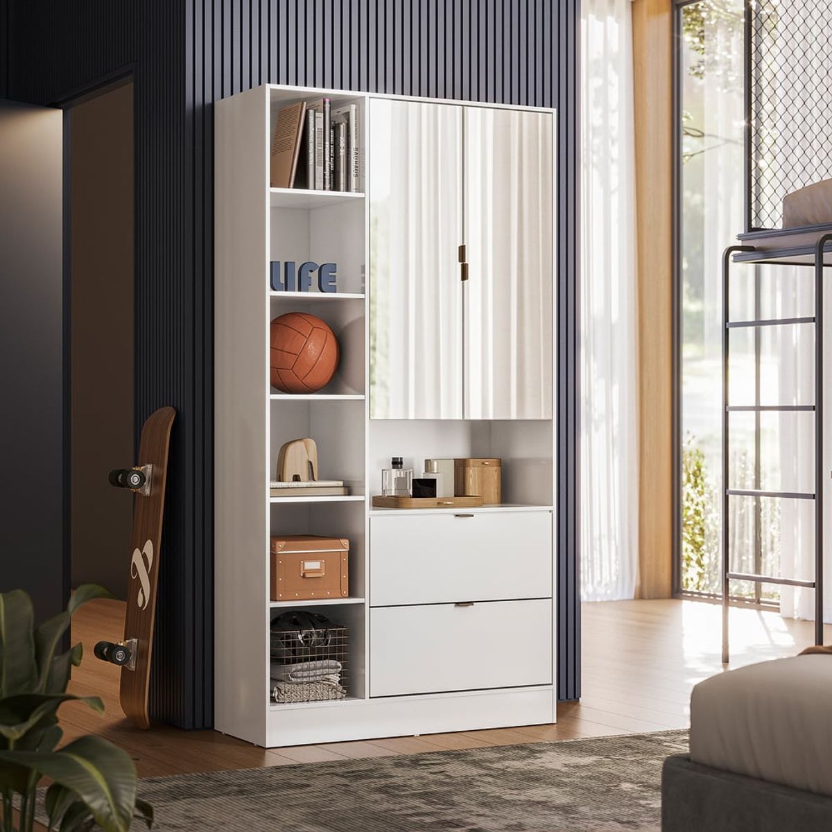 RODLER - Armario Multiuso 2P y 2C con Espejo Joy