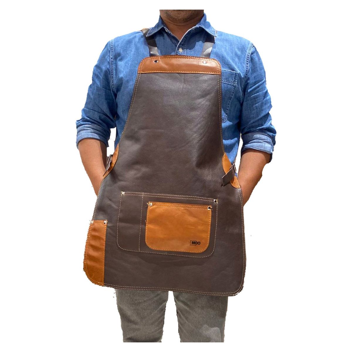 MOO HOGAR - Pechera Cuero Natural una Pieza 72 X 52 cm Correas Cruzadas