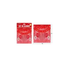 GENERICO - Set De Globos Y Guirnalda Con Cortina Rojo 9pcs