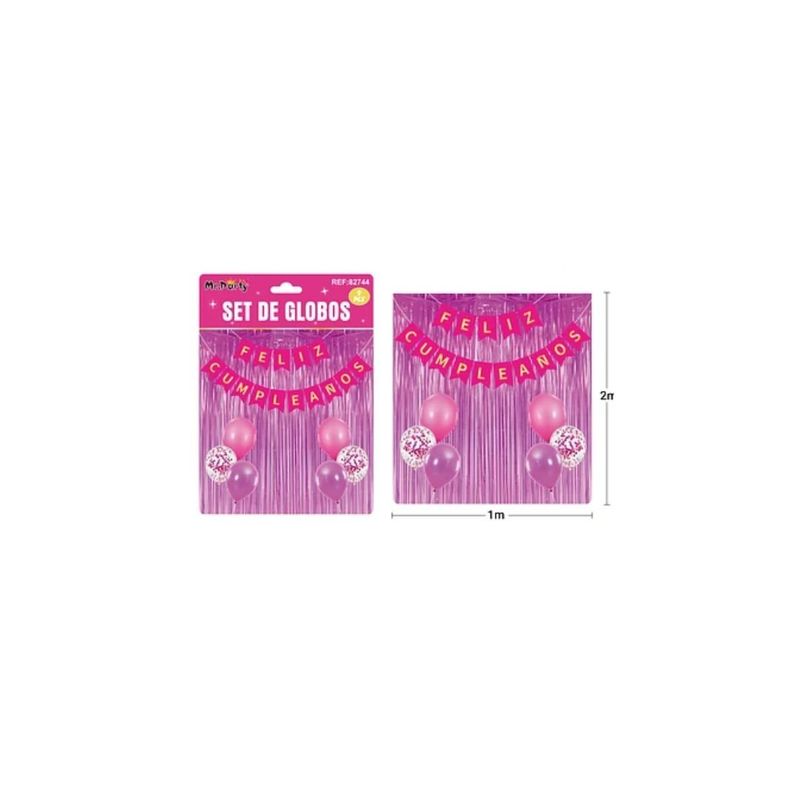 GENERICO - Set De Globos Y Guirnalda Con Cortina Fuscia 9pcs