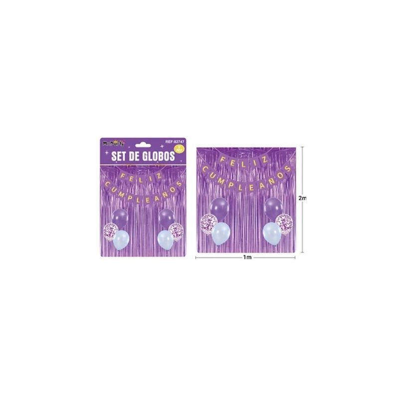 GENERICO - Set De Globos Y Guirnalda Con Cortina Morado 9pcs